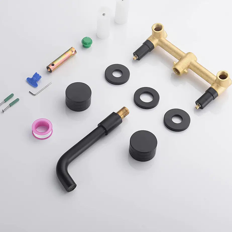 Double Handle Wall Mounted Brass Bathroom Faucet, Matte Black