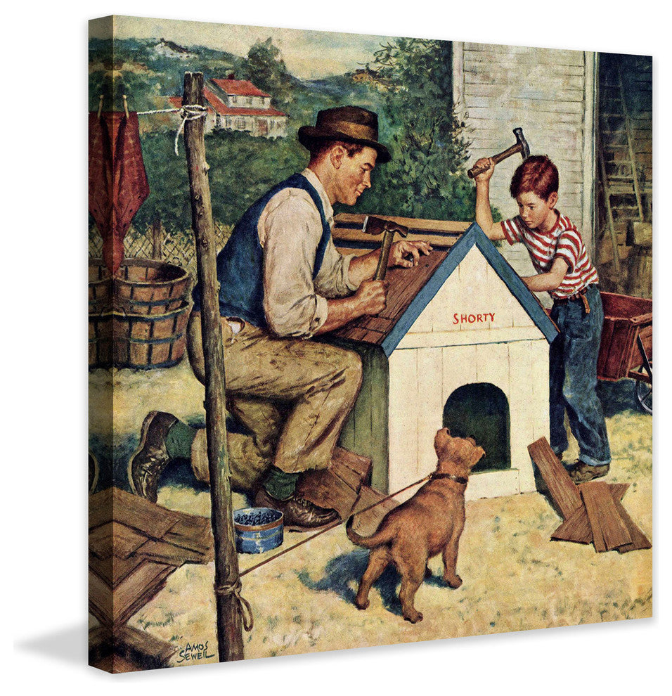 "Building the Doghouse" Painting Print on Canvas by Amos Sewell