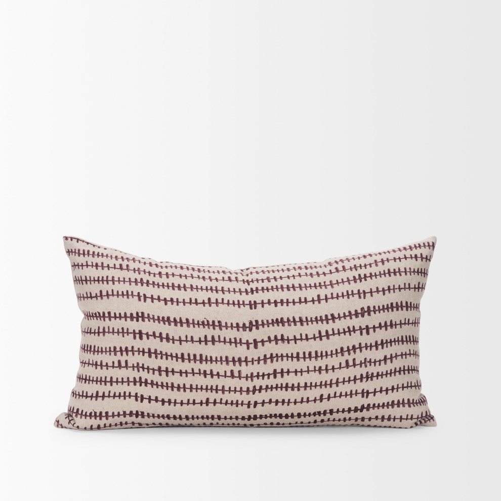 Jenna Beige With Merlot Print Linen Lumbar Decorative Pillow Cover