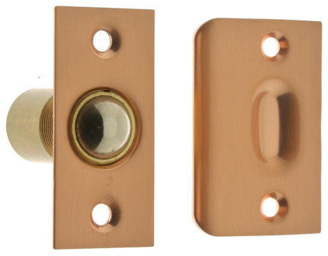 Genuine Solid Brass Wide Square Roller Ball Catch, Bright Copper