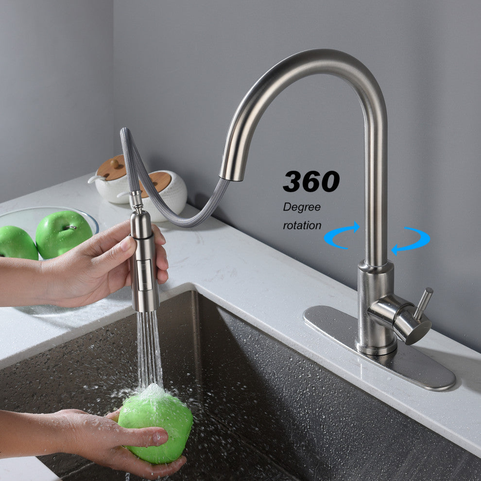 Wellfor Touch Kitchen Sink Faucet With Pull Down Sprayer, Single-Handle, Brushed Nickel