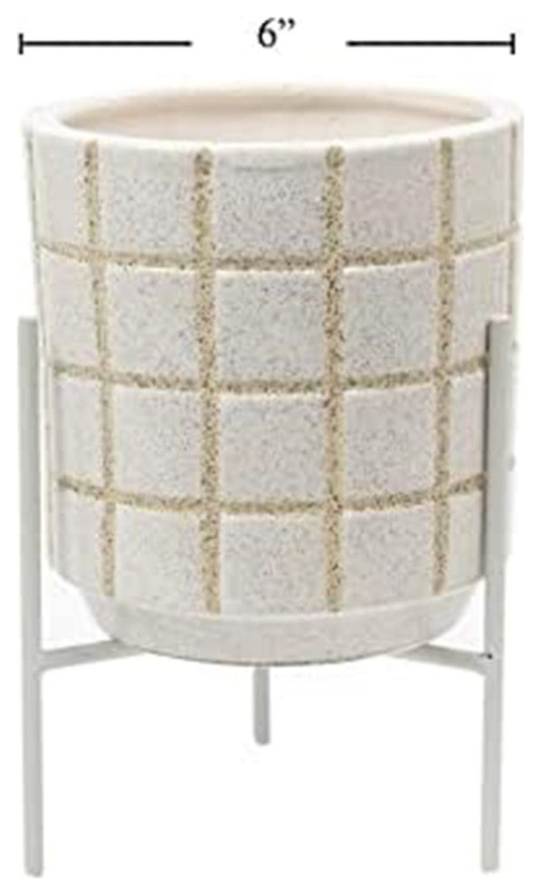 Ceramic Planter with Stand, 5.83"L x 8.46"H x 5.83"W, White
