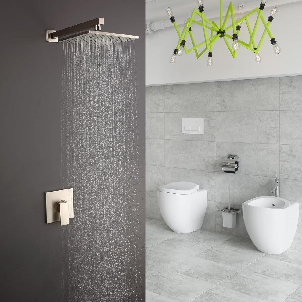 CASAINC 9" Wall Mounted Square Shower System Set Single Handle, Brushed Nickel