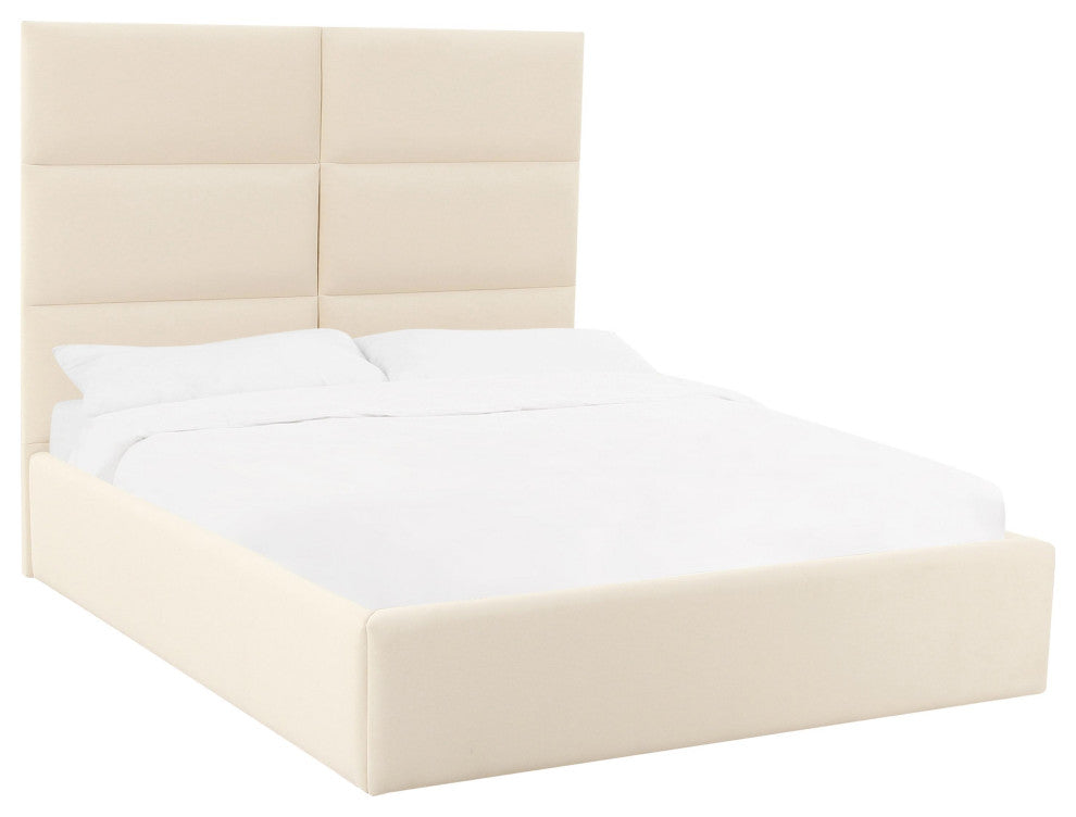 Eliana Cream Velvet King Bed - Cream