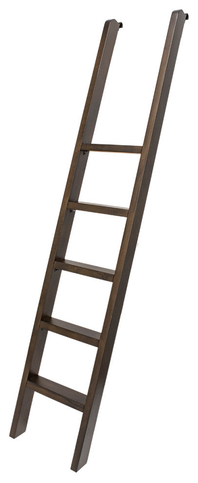 Executive Bookcase Wall With Wood Ladder, Fully Assembled, Brown