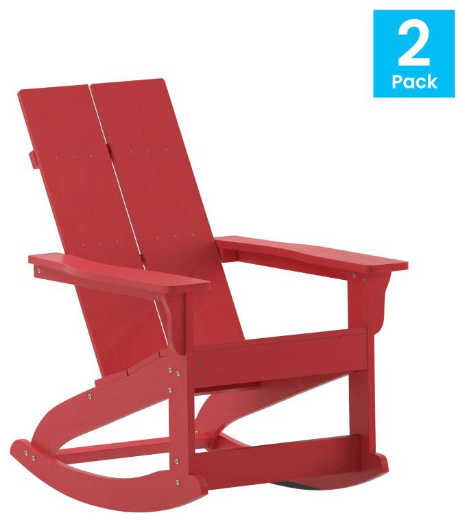 Finn Set of 2 Outdoor Rocking Adirondack Chair-Rust Resistant Hardware, Red