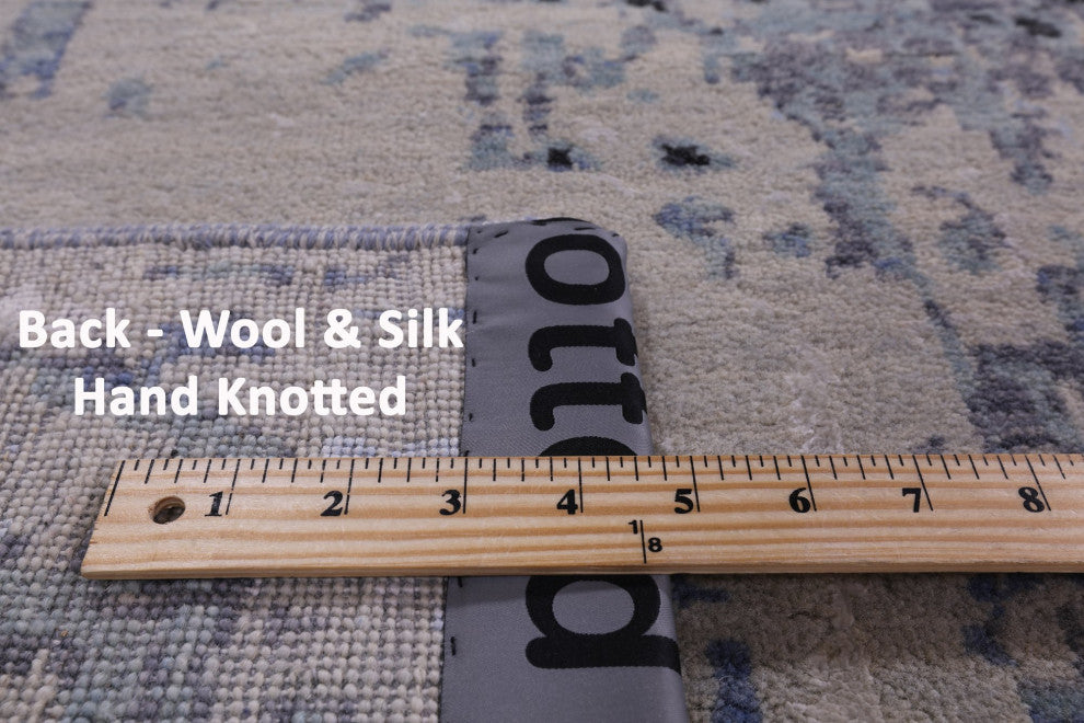 Wool and Silk Contemporary Handmade Abstract Rug 9' 0" X 11' 11" Q6332