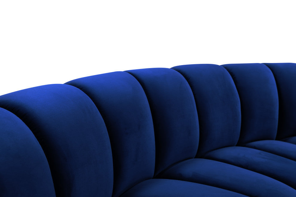 Infinity Channel Tufted Velvet Modular Chair, Navy, 7 Piece