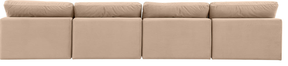 Comfy Upholstered Modular Sofa, Beige, 4-Piece: 4 Armless Chair, Velvet