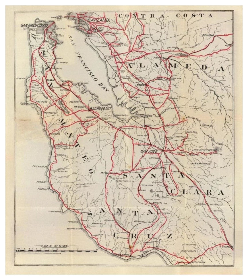 "San Mateo, Santa Cruz, Santa Clara, Alameda, Contra Costa" Paper Art, 28"x32"