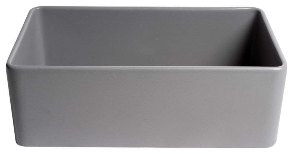 Smooth Apron Fireclay Farm Sink, Gray Matte, 30"x18", Single Bowl
