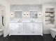 Dukes 84" White Double Square Sink Vanity with Quartz Top, With Faucet and Mirro