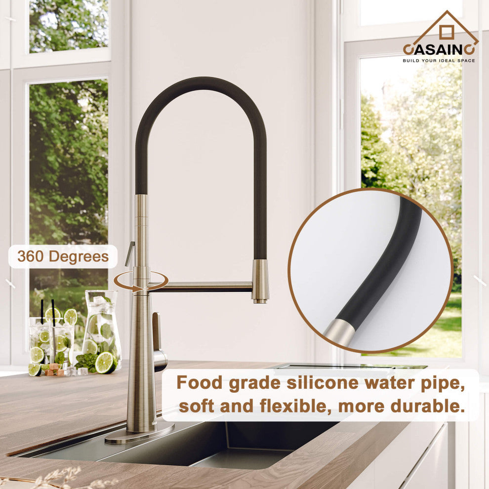 Single-Handle Standard Kitchen Faucet with Fast Mount and Deck Plate, Brushed Nickel