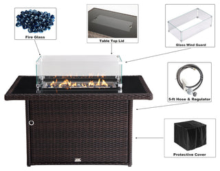 Hudson 44 in.x32 in. Outdoor Brown Wicker Aluminum Propane Fire Pit Table