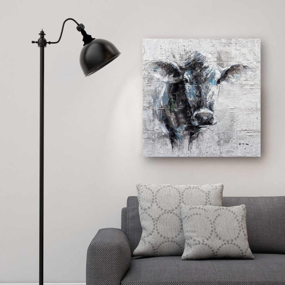 "Mysterious Cow Hand Painted" Canvas Artwork, 40"x40"
