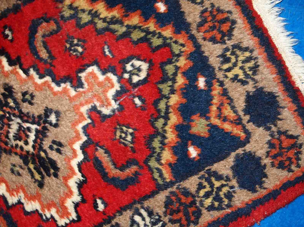 Handmade vintage Persian Hamadan rug 1.4' x 1.9' (42cm x 60cm) 1970s