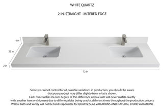 Parker 72 Double Sink Bath Vanity in White 2" White Quartz