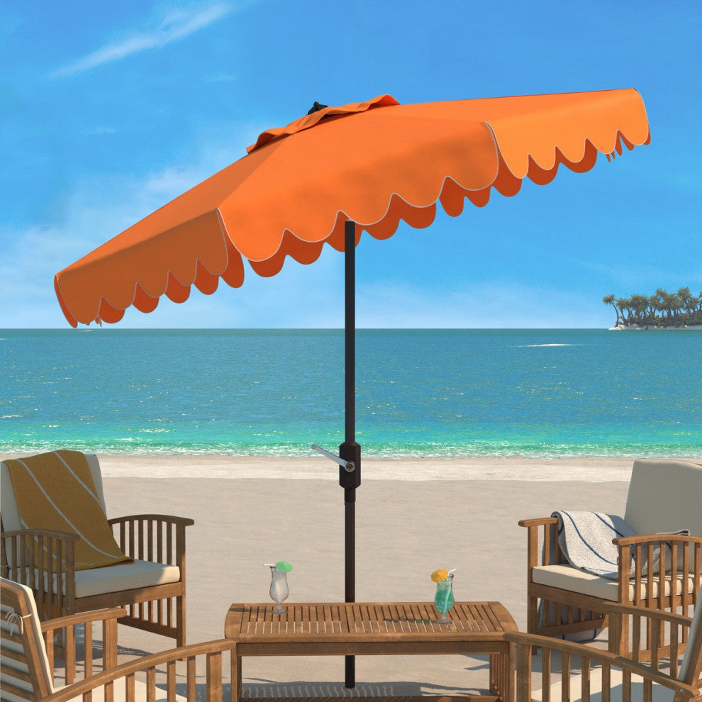Safavieh Venice Scallop 9' Crank Outdoor Push Button Tilt Umbrella Orange