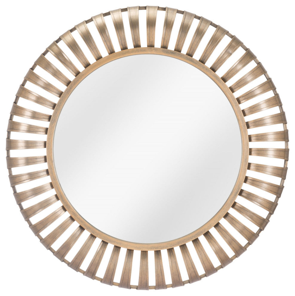 Frame Wall Mirror, Round, Glass, Steel Metal, Gold, Bedroom Living