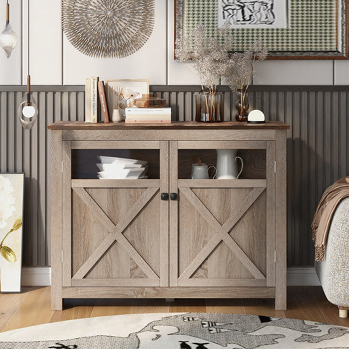 Industrial TV Stand Sideboard with 2 Doors Adjustable Panels Open Style Cabinet