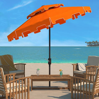 Safavieh Outdoor Zimmerman 9ft Double Top Market Umbrella Orange/White Trim