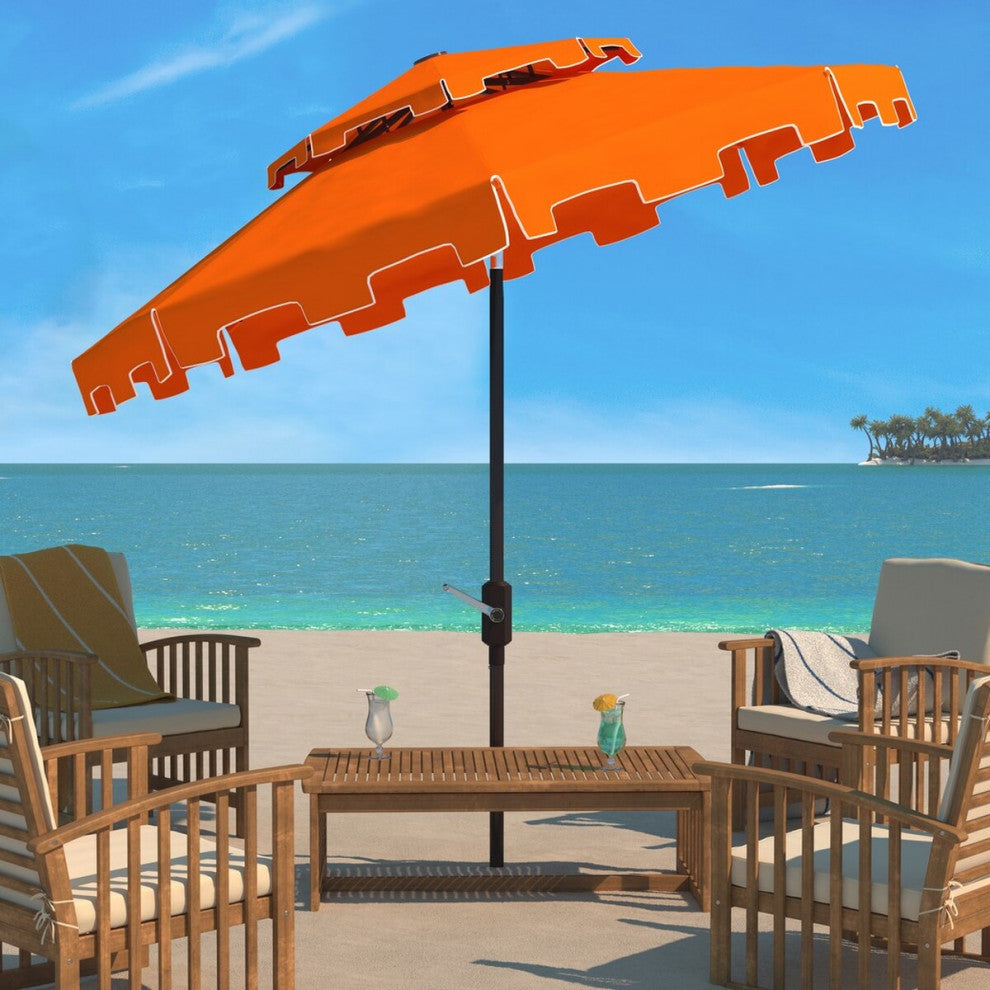 Safavieh Outdoor Zimmerman 9ft Double Top Market Umbrella Orange/White Trim