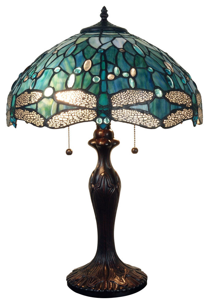 Pomance 16 in. 2-Lights Indoor Green and Antique Bronze Finish Table Lamp