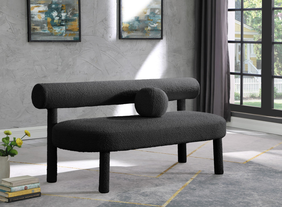 Parlor Boucle Fabric Upholstered Bench, Black