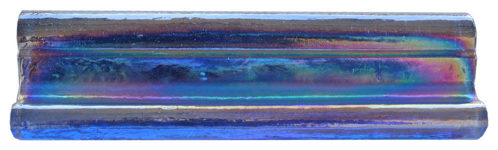 Atmosphere 2 in x 8 in 100% Recycled Glass Bullnose Trim in Iridescent Sapphire