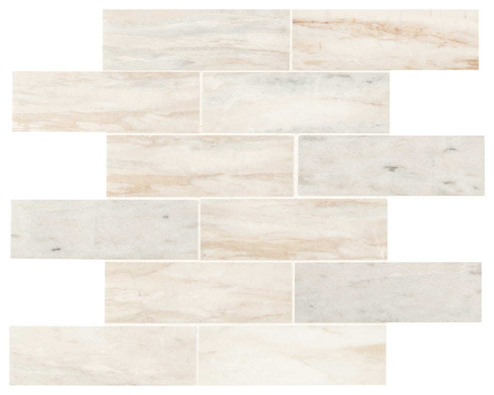 MSI SMOT-2X6P 12" x 12" Brick Mosaic Floor and Wall Tile - - Angora