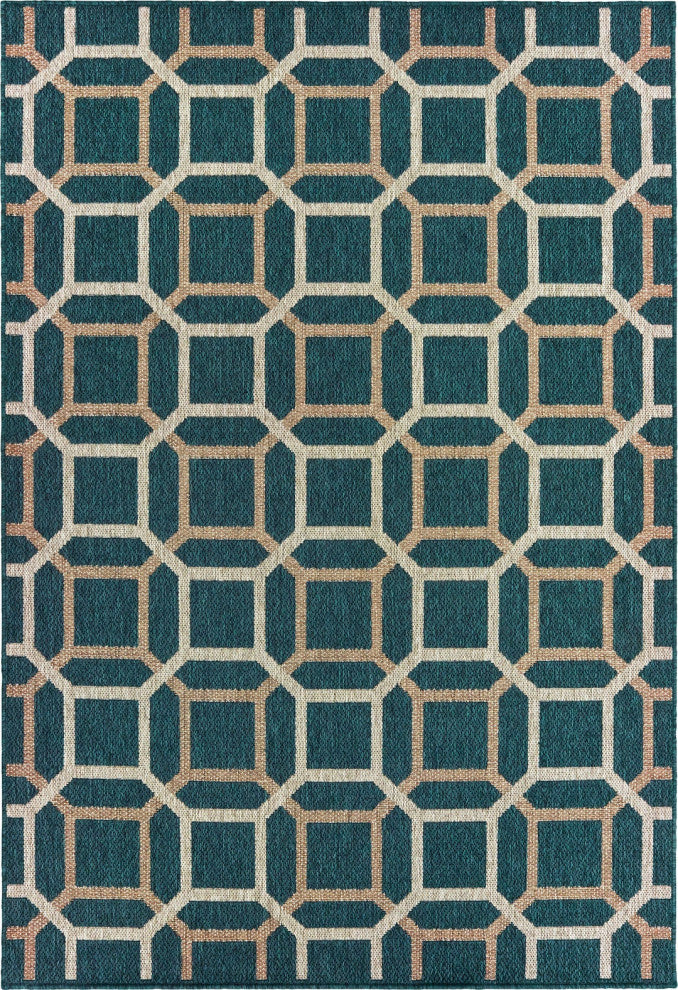 Oriental Weavers Latitude Blue/ Grey Geometric Indoor/Outdoor Rug 9'10"X12'10"