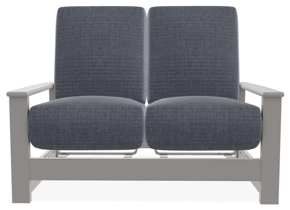 Leeward Deep Seat Outdoor Loveseat with Hidden Motion, Proven Denim/Warm Gray