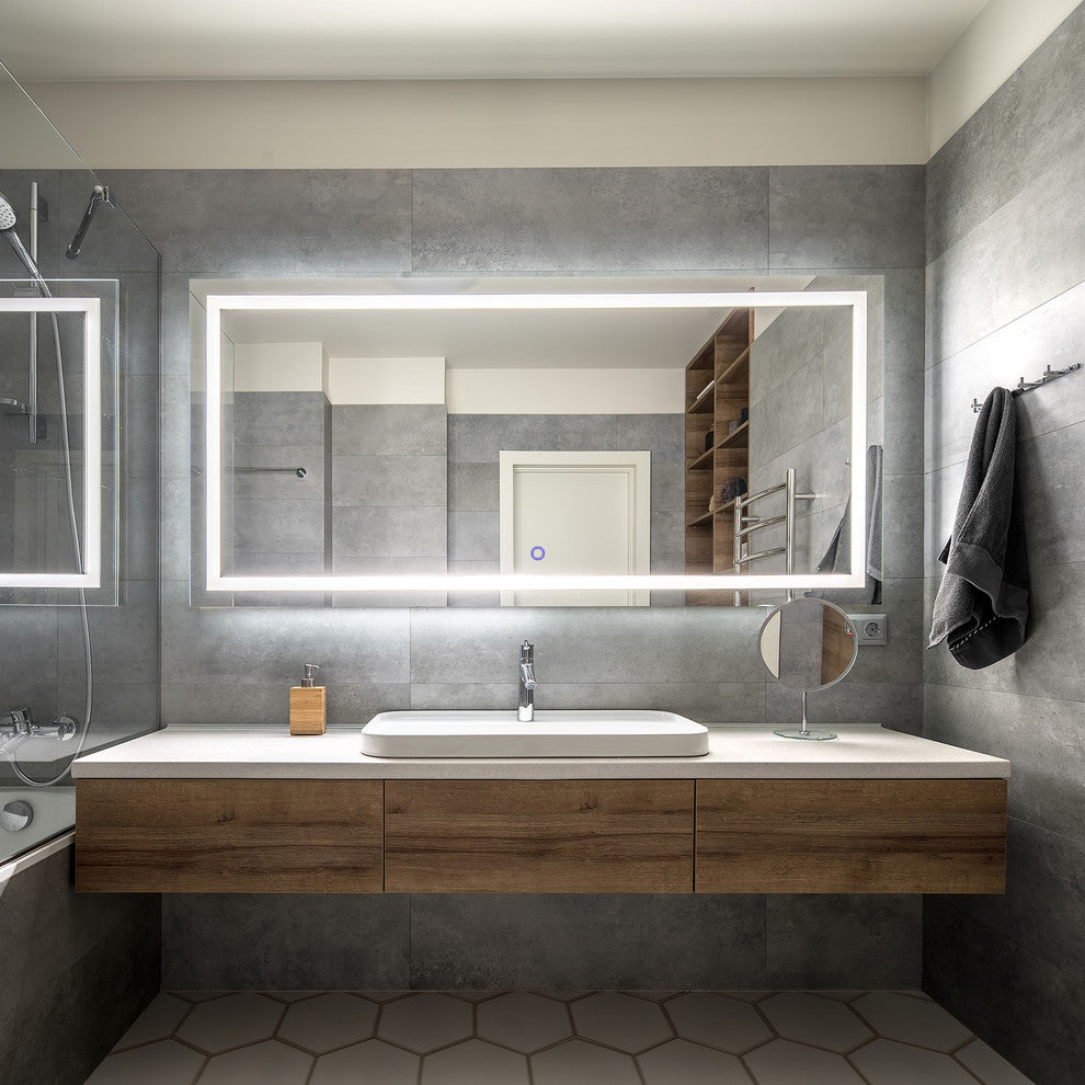 Edison Tri-Color Wall Mounted Backlit LED Bathroom Vanity Mirror, 60"w X 35"h