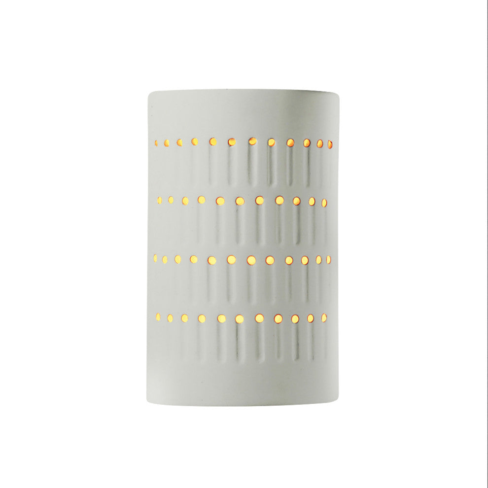 Ambiance Small Cactus Cylinder Wall Sconce, Open, Matte White, Gold, E26