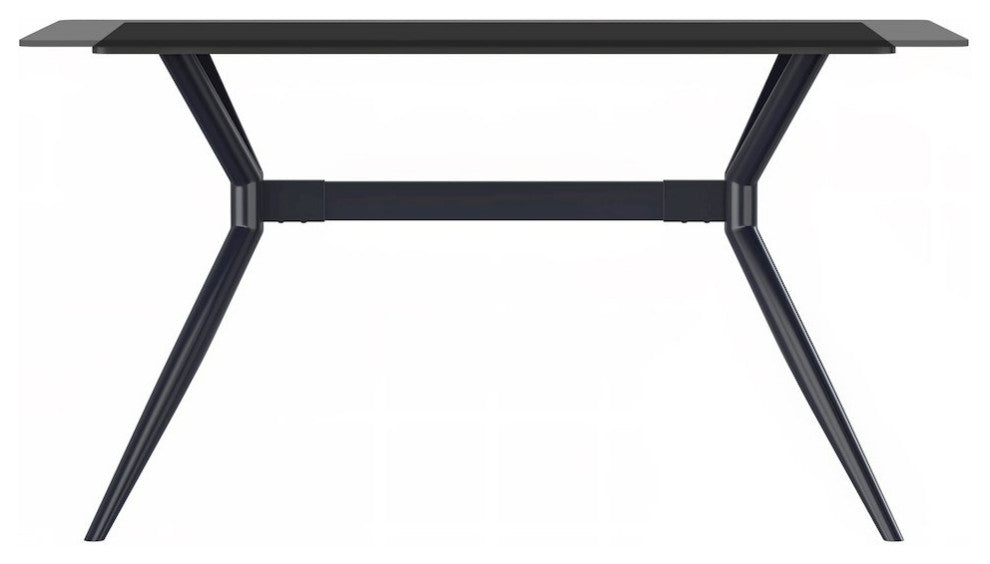 Elega Series Black Carbon Steel Dining Table 62 With Clear Glass Top