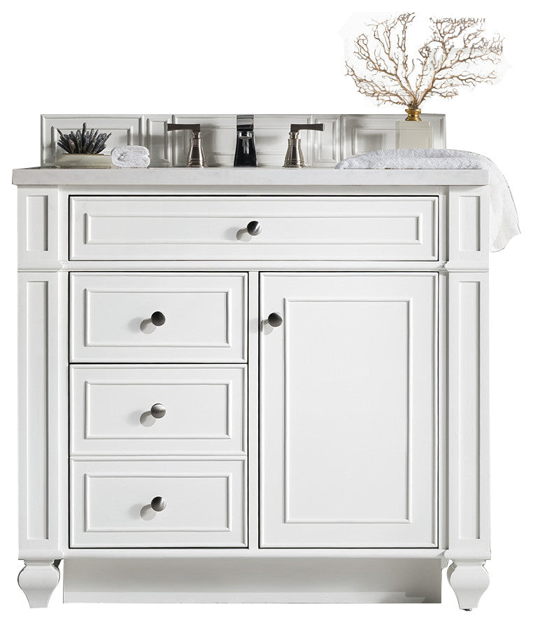 Bristol 36" Single Vanity Bright White, White Zeus Quartz