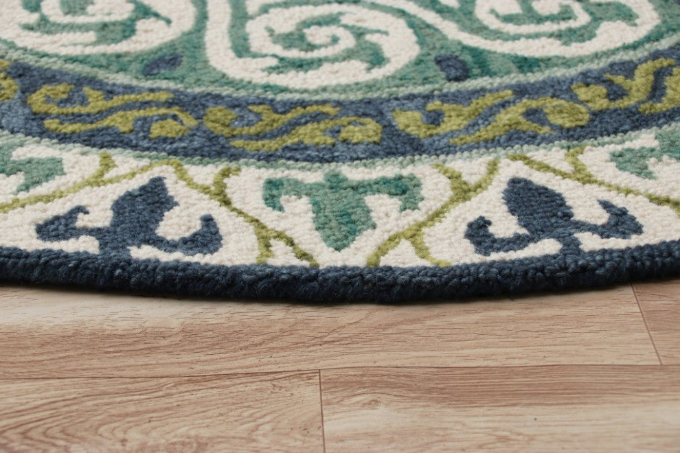 7??Round Blue and Green Ornate Medallion Area Rug