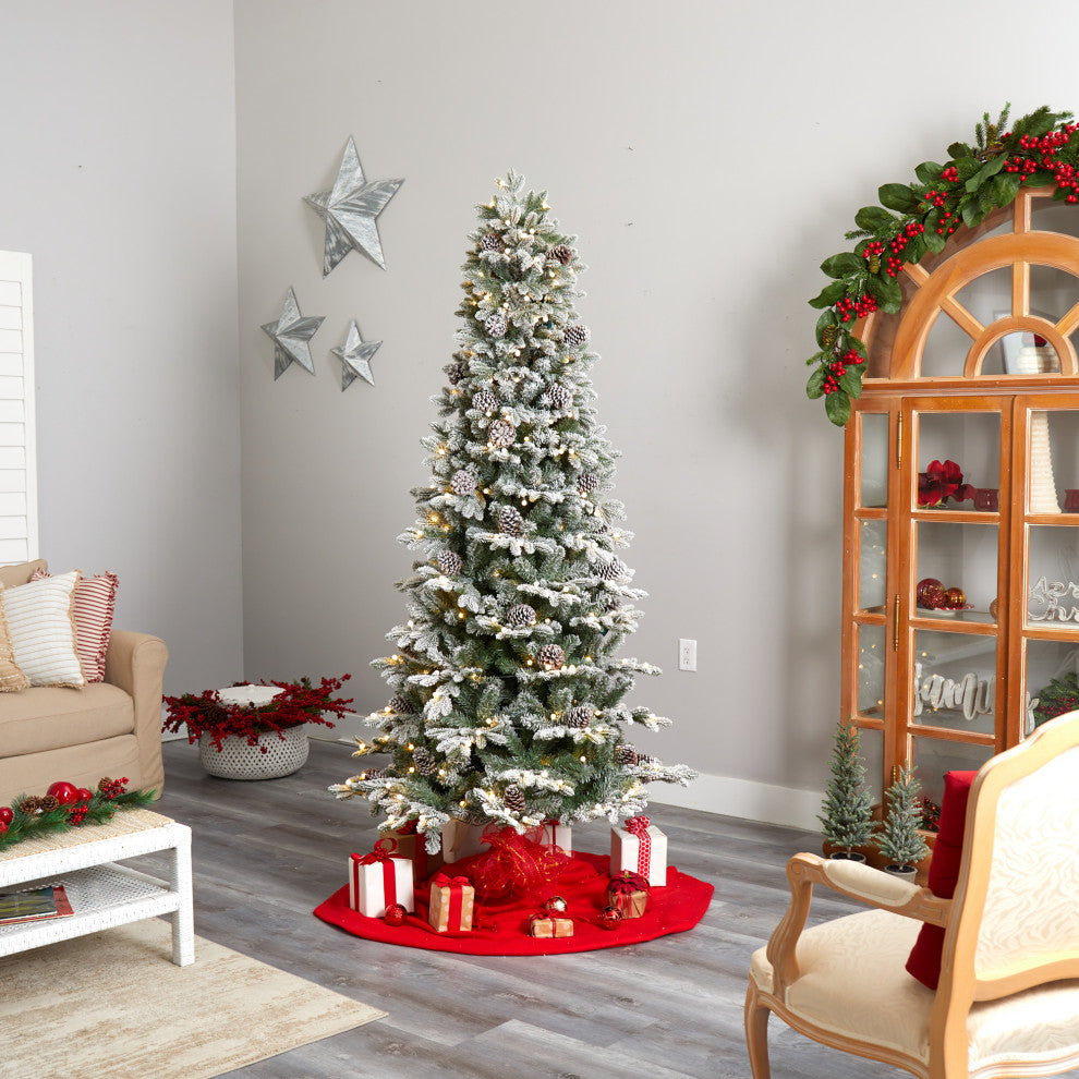 7.5' Flocked Alaskan Pre-Lit Faux Xmas Tree 350 Lights & 2155 Bendable Branches