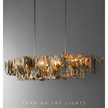 Acquanegra Cremonese | Postmodern Grey/Gold Metal Art Rectangle Chandelier, Golden, L59.1", Warm Light, Dimmable