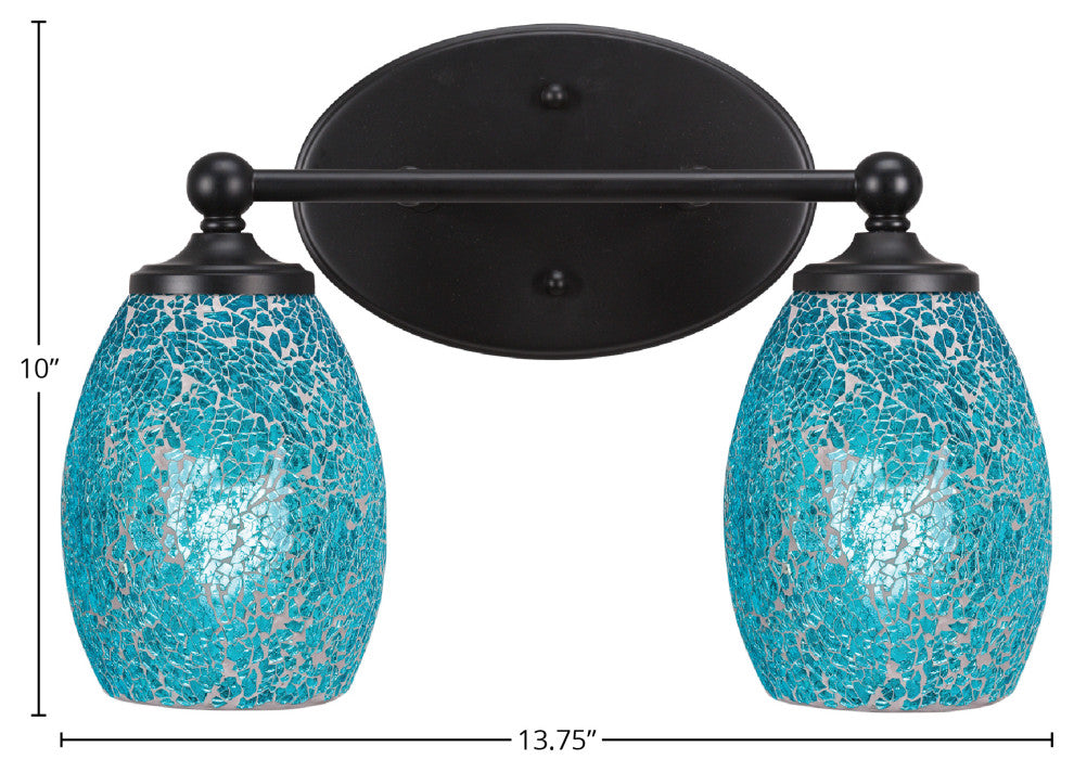 Capri 2-Light Bath Bar, Matte Black/Turquoise Fusion