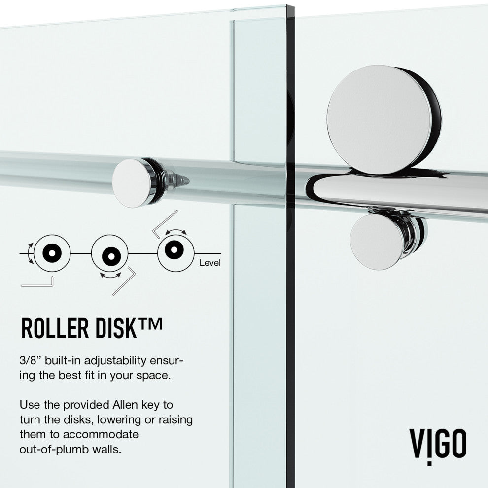 VIGO Elan E-Class Frameless Sliding Shower Enclosure, Chrome, 36" D X 48" W X 82" H, Left Base