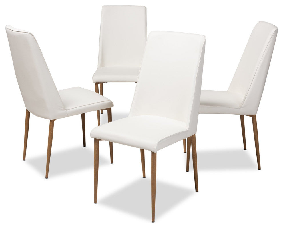 Set of 4 Dining Chair, Sleek Legs With PU Seat & Slightly Curved Back, White