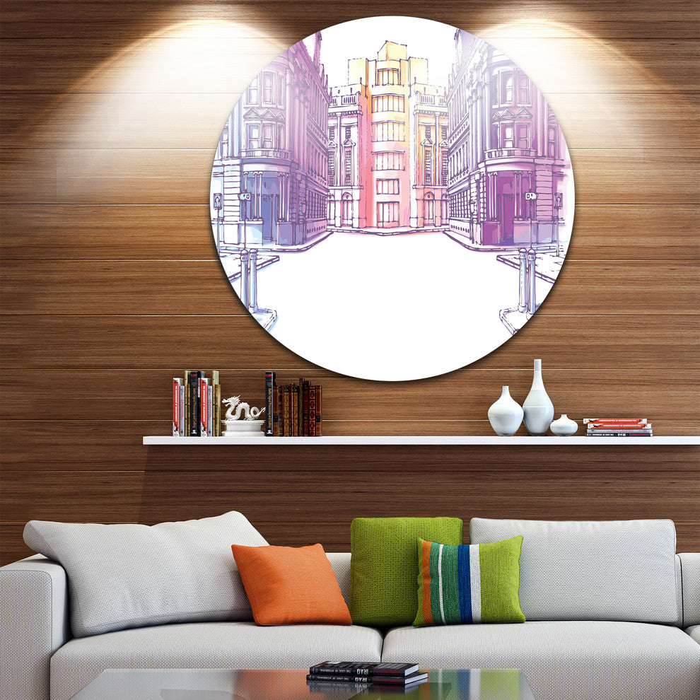 Old City Street, Cityscape Painting Round Wall Art, 11"