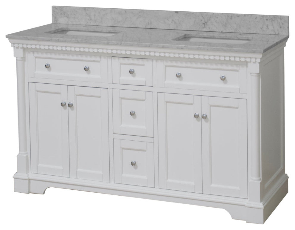 Sydney 60" Bathroom Vanity, White, Carrara Marble, Double Sink