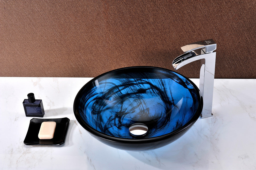 Soave Series Deco-Glass Vessel Sink In Sapphire Wisp