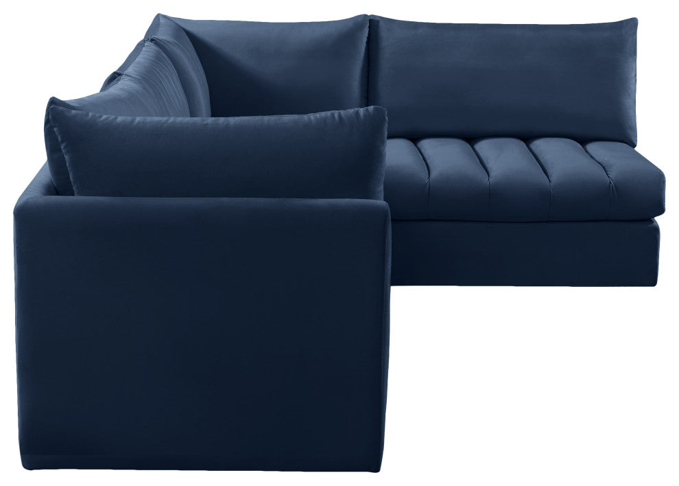 Jacob Velvet Upholstered 4-Piece L-Shaped Modular Sectional, Navy