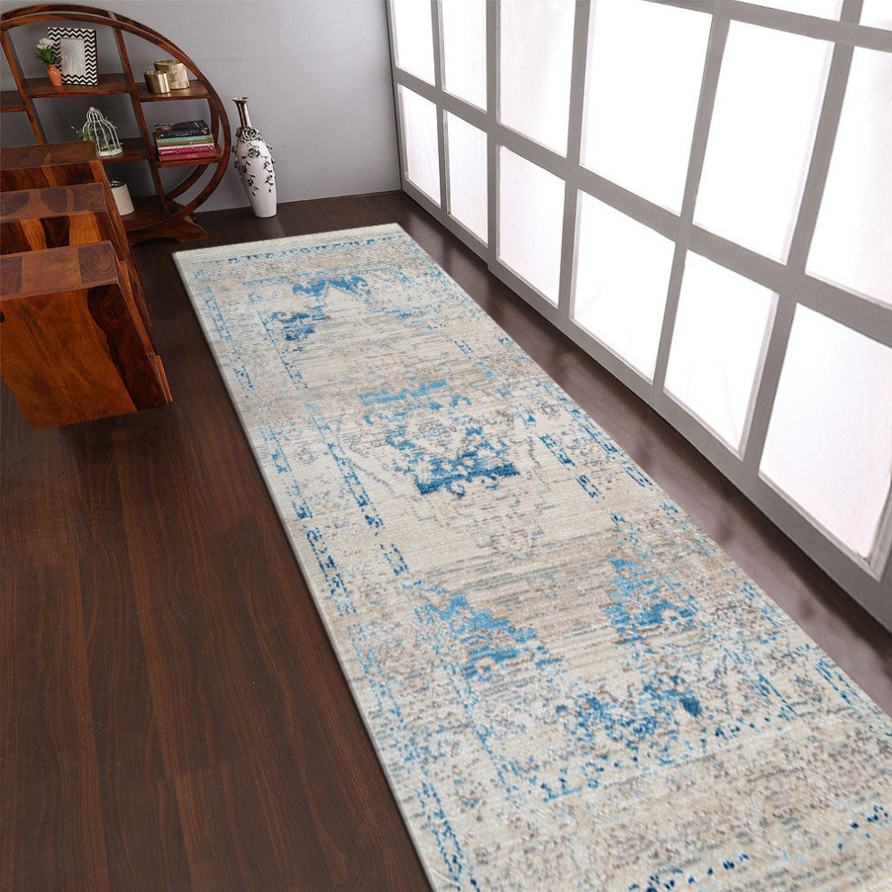 MACHINE MADE POLYESTER AREA RUGS  -Ivory Blue Color, Oriental ,Living room rugs