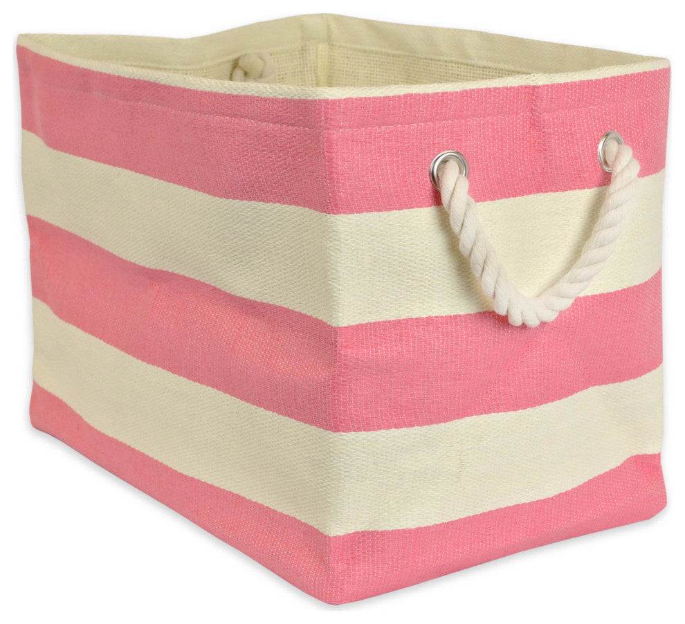 Paper Bin Stripe Pink Rectangle Medium 15"x10"x12"