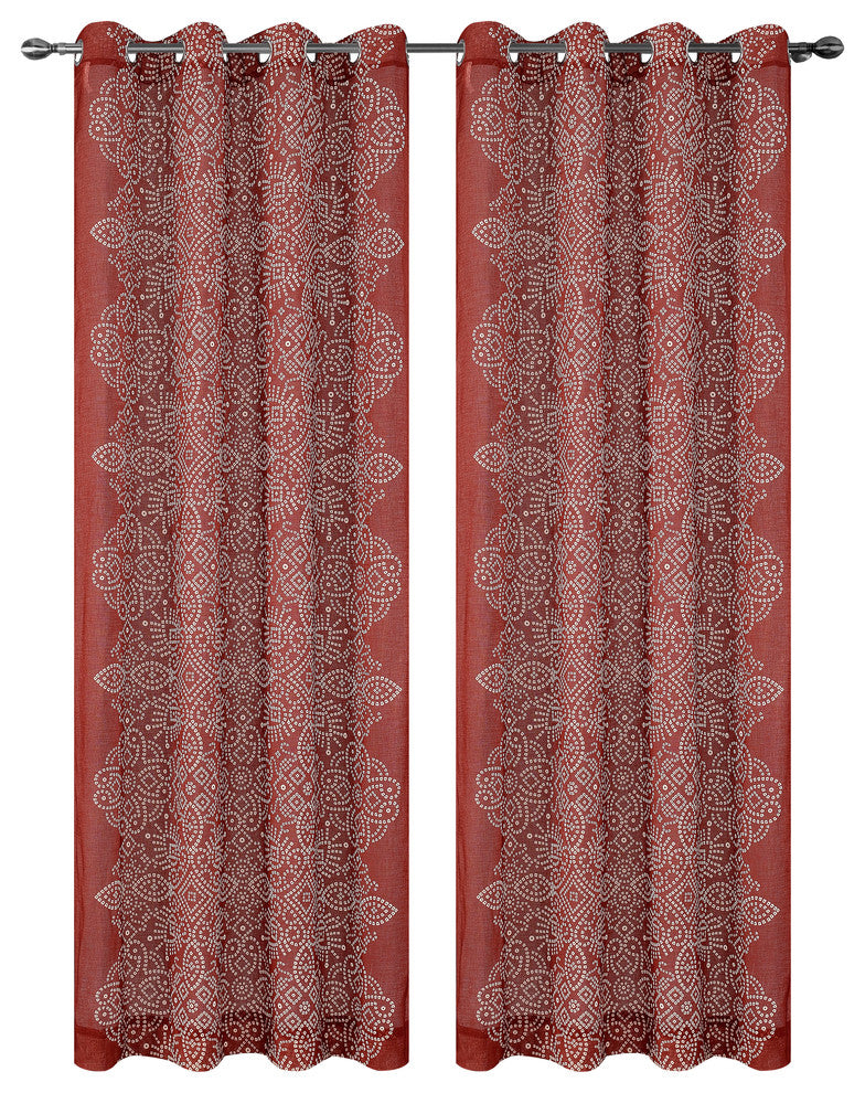 Bandhini Drapery Curtain Panels with Grommets, Brick Red