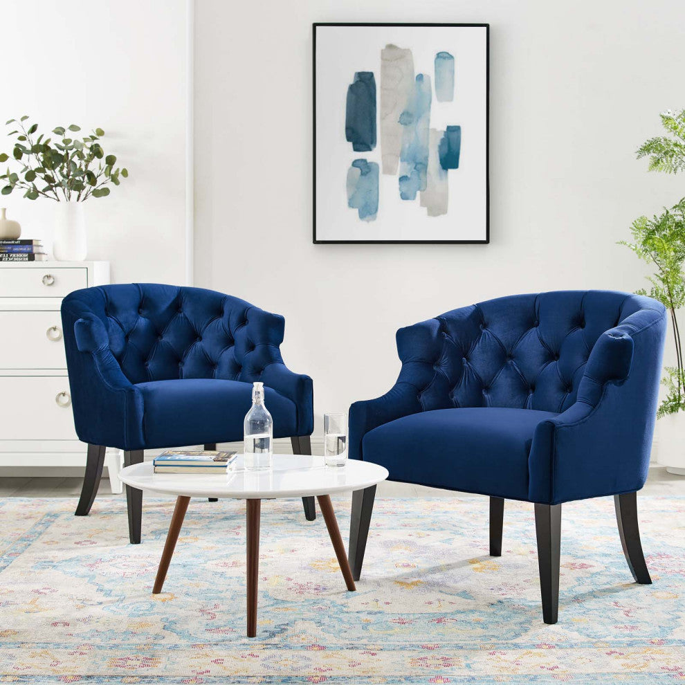 Armchair Accent Chair, Set of 2, Velvet, Blue Navy, Modern, Lounge Hospitality